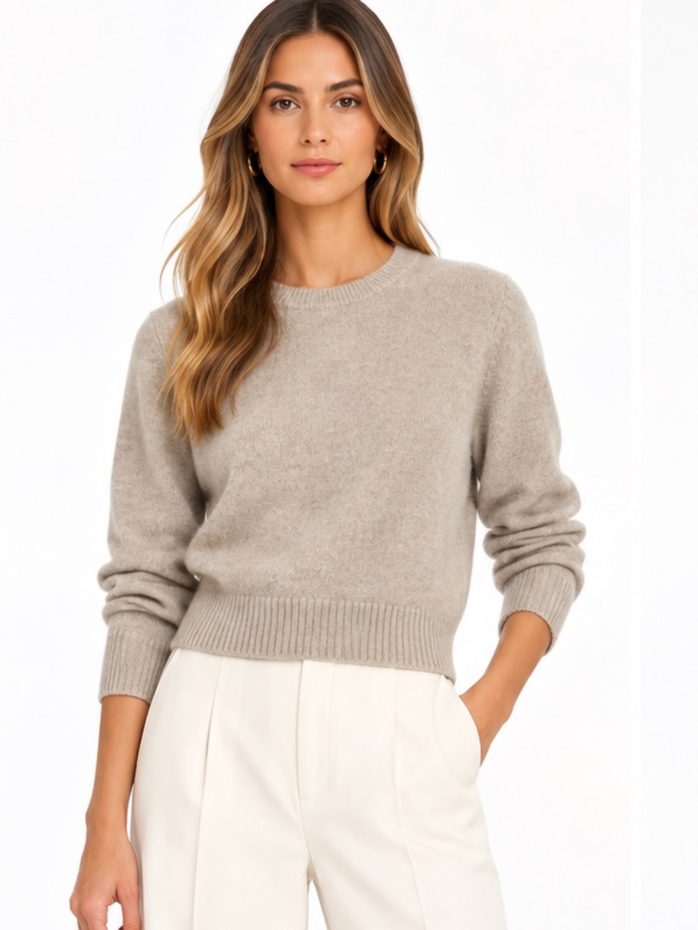 Massimo Dutti Wool  Beige Taupe Crewneck Sweater